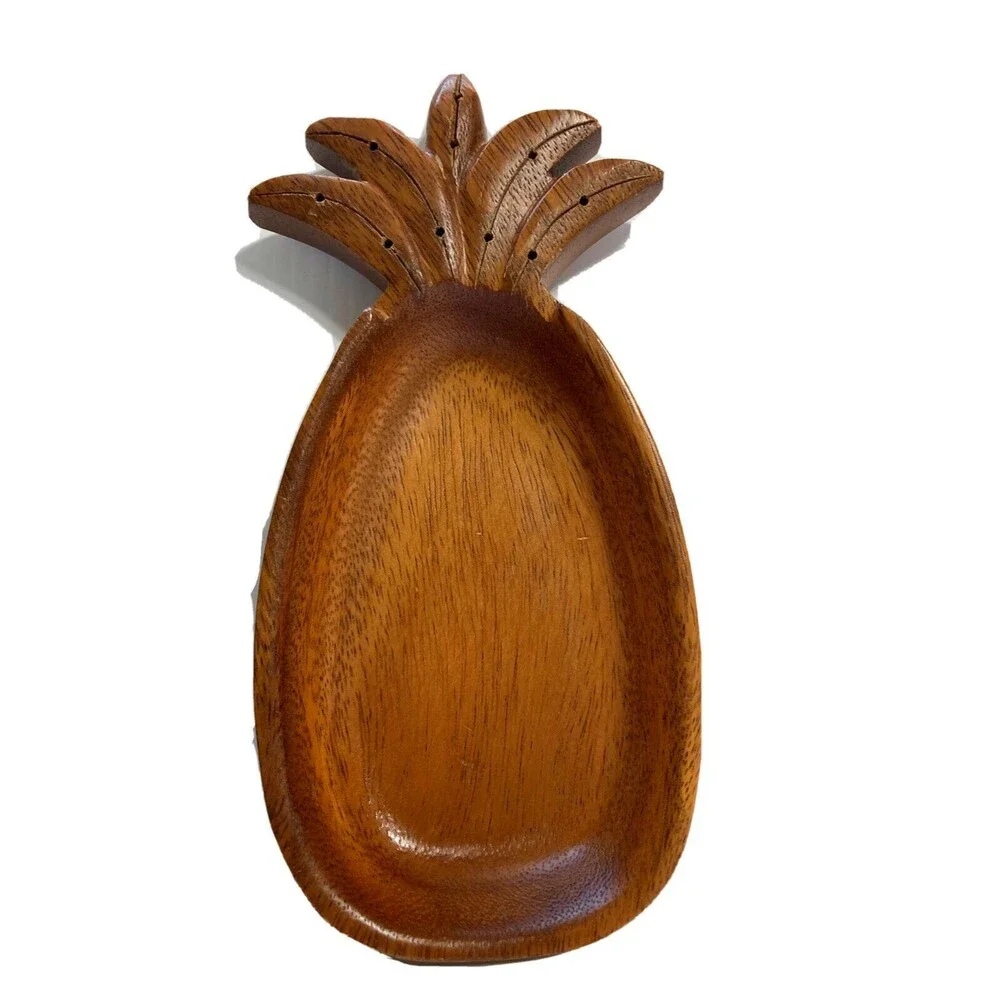 Monkey Pod Tray Pineapple Honolulu Waikiki Hawaii Bowl 9.25 x 4 inches